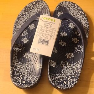 CROCS Blue and White Bandana Print Sandals